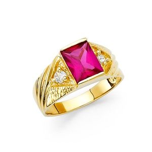 14K Yellow Gold CZ Men's Ring